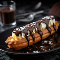 ein Eclairs mit Beeren und Schokolade Sahne auf oben generiert mit ai foto