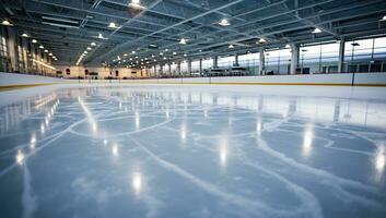 Eis Eishockey Eisbahn im Sport Center. ai generiert. foto