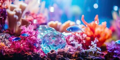 Aquarium mit Korallen und tropisch Fisch. ai generiert. foto