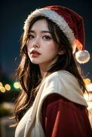 schön Mädchen im Santa claus Kleider Über Weihnachten Hintergrund foto
