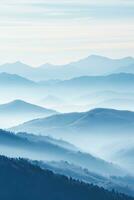 ai generiert schön Landschaft von Berge im nebelig Morgen Schönheit im Natur. foto