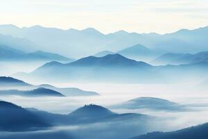 ai generiert schön Landschaft von Berge im nebelig Morgen Schönheit im Natur.ai generiert foto