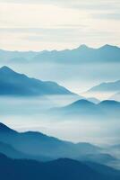 ai generiert schön Landschaft von Berge im nebelig Morgen. Schönheit im Natur. foto