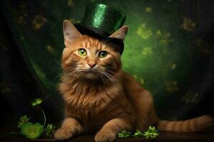 süß Katze tragen ein Grün oben Hut zum st. Patrick's Tag. ai generiert foto