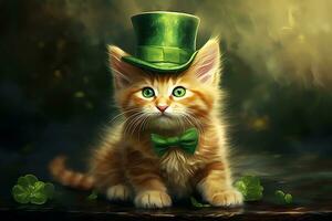 süß Katze tragen ein Grün oben Hut zum st. Patrick's Tag. ai generiert foto