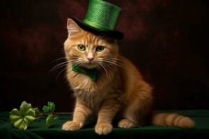 süß Katze tragen ein Grün oben Hut zum st. Patrick's Tag. ai generiert foto