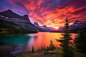 majestätisch Sonnenuntergang im Gletscher National Park, Montana, USA. ai generiert foto