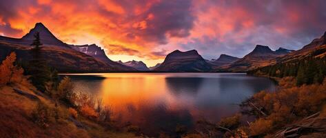 majestätisch Sonnenuntergang im Gletscher National Park, Montana, USA. ai generiert foto