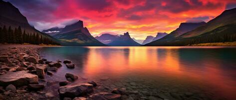 majestätisch Sonnenuntergang im Gletscher National Park, Montana, USA. ai generiert foto