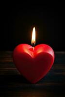 rot Herz geformt Kerze auf schwarz Hintergrund. Valentinstag Tag Konzept. ai generiert foto