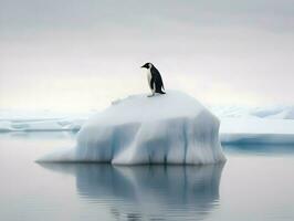 allein Pinguin auf das oben von Eisberg Minimalismus. hohe Auflösung. ai generativ foto