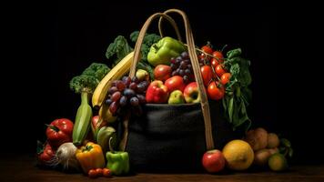 ein Papier Tasche gefüllt mit frisch Früchte und Gemüse generiert mit ai foto