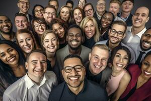 kollektiv Büro Lächeln Gruppe Selfie. generieren ai foto