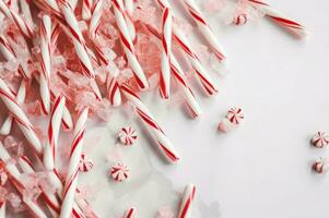 Weihnachten Rosa Süßigkeiten auf Weiß Tischplatte. generieren ai foto