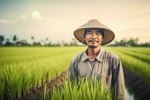 thailändisch Reis Farmer Foto Schuss. generieren ai