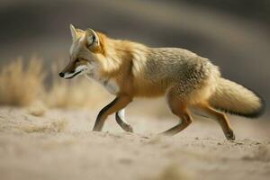 Sand Fuchs Laufen Seitenansicht. generieren ai foto