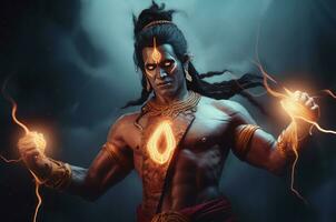 Indien Hindu Gott indra mit Feuer Leistung. generieren ai foto