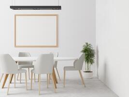 Wohnzimmer mit Tisch, Stuhl und Wandrahmen, 3D-Stil foto