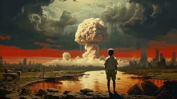 nuklear Krieg, Collage Stil, generativ ai foto