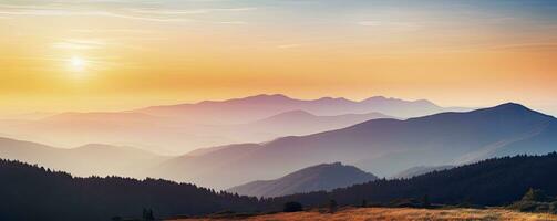 Berg Landschaft beim Sonnenuntergang, generativ ai foto