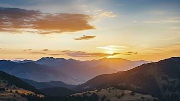 Berg Landschaft beim Sonnenuntergang, generativ ai foto