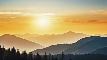 Berg Landschaft beim Sonnenuntergang, generativ ai foto