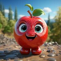 ai generiert 3d Karikatur realistisch süß Apfel Obst foto