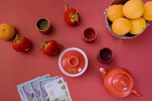 Frohes chinesisches Neujahrszeremonie-Teeset foto