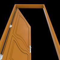Orange Tür geöffnet Passage gegen isoliert Weiß Rahmen foto
