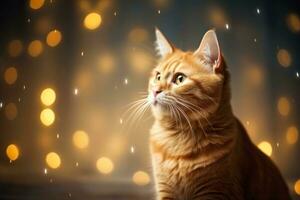 ai generiert Nahansicht von süß Katze Blick beim etwas mit schön Bokeh Hintergrund, generativ ai foto