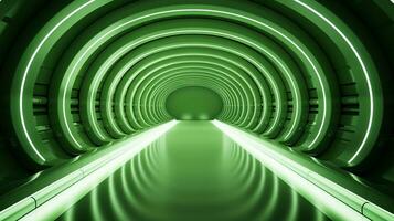 ai generiert leeren Grün futuristisch Tunnel. Technologie Design. foto