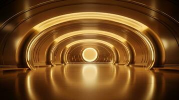 ai generiert leeren Gold futuristisch Tunnel. Technologie Design. foto