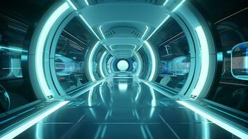 ai generiert leeren futuristisch Tunnel. Technologie Design. foto