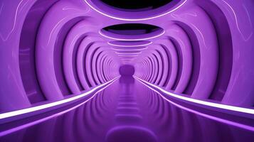 ai generiert leeren lila Tunnel. Technologie futuristisch Hintergrund. foto