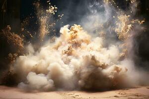 abstrakt Gold Staub Wolke im Studio Licht. ai generativ foto