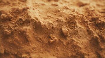 oben Aussicht von sandig Strand. Hintergrund mit Kopieren Raum und sichtbar Sand Textur generativ ai foto