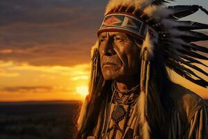 einheimisch amerikanisch Mann indisch Stamm Porträt foto
