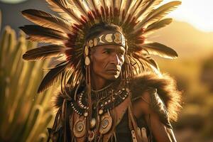 einheimisch amerikanisch Mann indisch Stamm Porträt foto