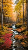 ai generativ herrlich bunt Herbst Landschaft, Herbst Szene von bunt Hügel im Beliebt Landschaft foto