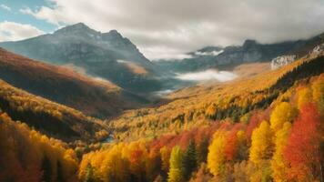 ai generativ herrlich bunt Herbst Landschaft, Herbst Szene von bunt Hügel im Beliebt Landschaft foto