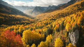 ai generativ herrlich bunt Herbst Landschaft, Herbst Szene von bunt Hügel im Beliebt Landschaft foto