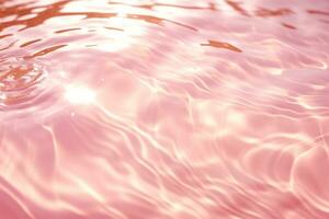 Nahansicht von Rosa transparent klar Ruhe Wasser Oberfläche Textur mit spritzt und Blasen. modisch abstrakt Sommer- Natur Hintergrund. Koralle farbig Wellen im Sonnenlicht. generativ ai. foto