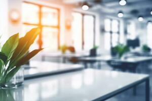 verschwommen leeren öffnen Raum Büro. abstrakt Licht Bokeh beim Büro Innere Hintergrund zum design.generativ ai. foto