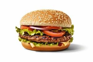 ein Hamburger isoliert auf ein Weiß Hintergrund, ai generiert foto