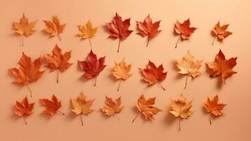 ai generativ Herbst Hintergrund mit Ahorn Blätter. eben legen, oben Sicht. foto