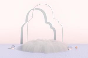 Hintergrund 3D-Rendering mit Podium und minimaler Wolkenszene, minimaler Produktanzeigehintergrund.