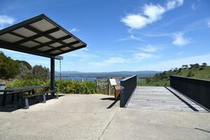 Bethanga, Viktoria, Australien, - - 29 Oktober 2023 - - szenisch Berge Aussicht mit See Hume von kurrajong Spalt Achtung gelegen zwischen Glockenbrücke und Bethanga, ein kurz Fahrt von Albury wodonga. foto