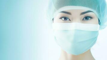 Arzt tragen ein schützend Maske bereitet vor zum Operation. generativ ai foto
