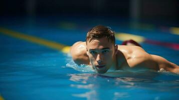 ein Fachmann Schwimmen Mann. generativ ai. foto