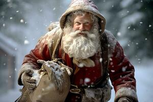 ai generiert Porträt von ein Hund tragen ein Santa claus Hut. fröhlich Weihnachten und glücklich Neu Jahr Feier. generativ ai foto
